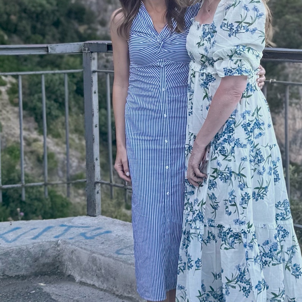Astars Blue & White Striped Midi Dress